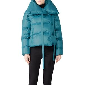 BACON Blue Puffa Jacket Peacock Blue Down Feather Filling Front Snap L Large